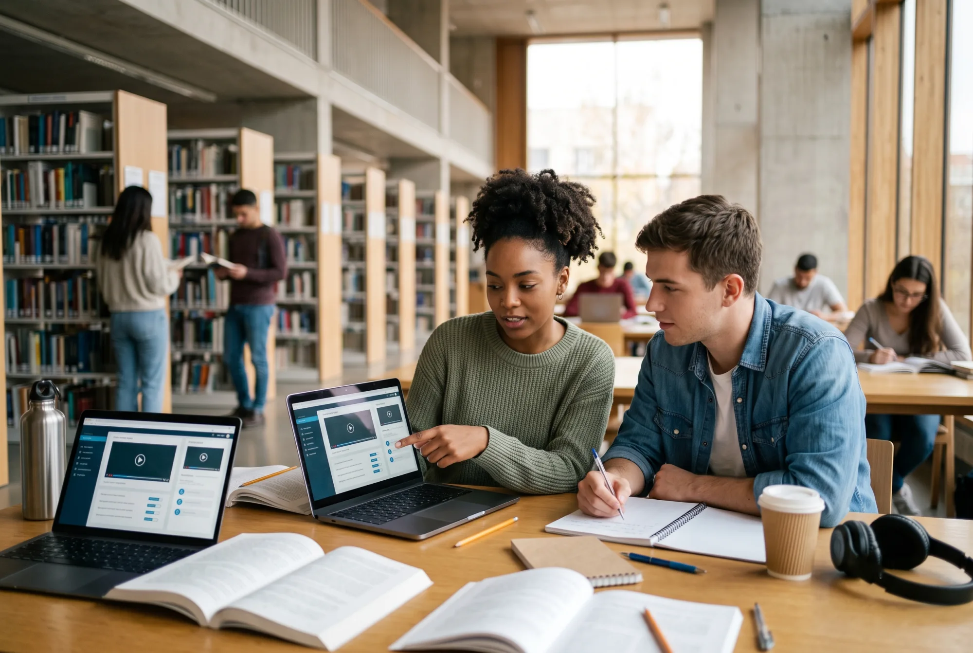 Students learning through an online course platform