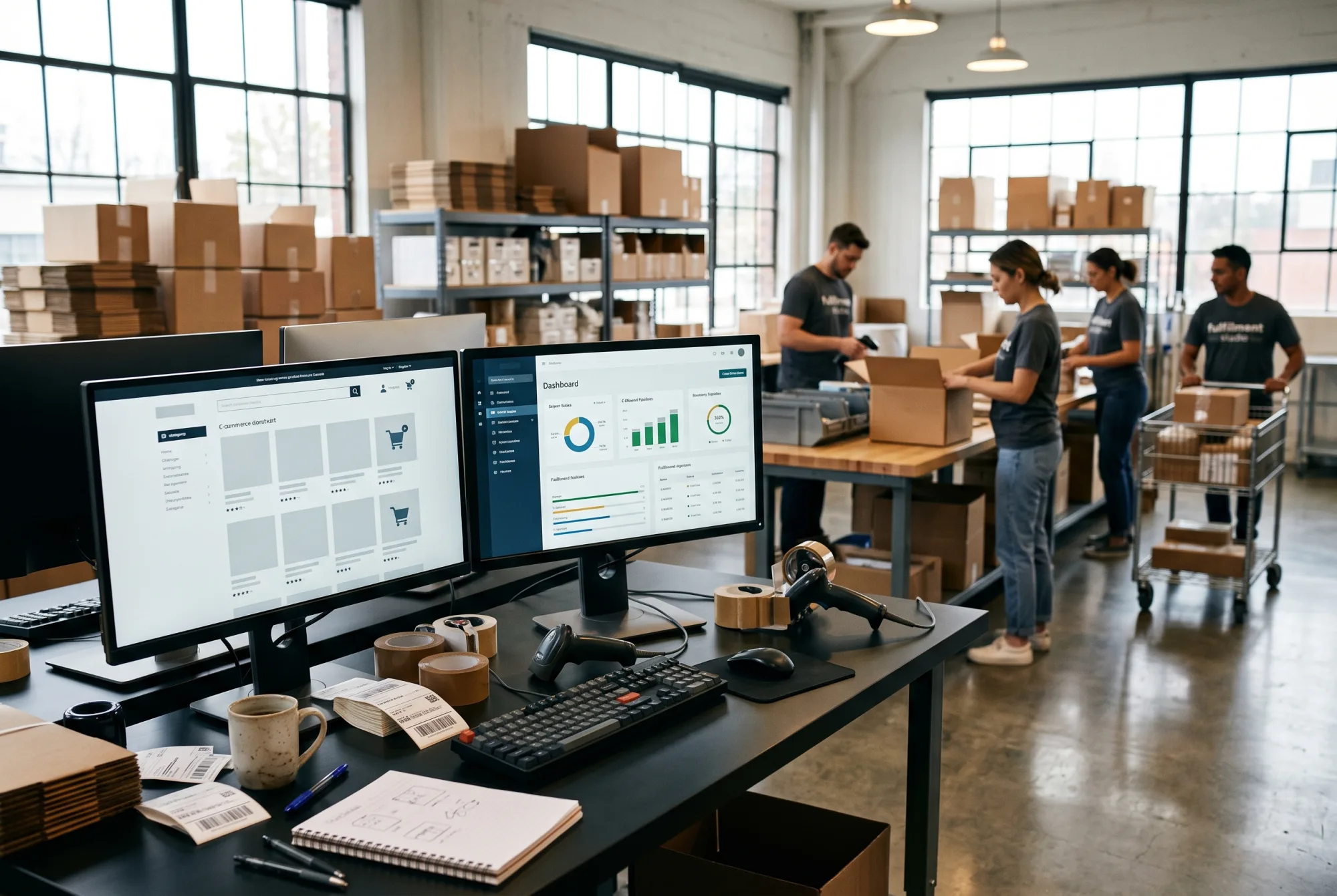 Ecommerce storefront and order management side by side