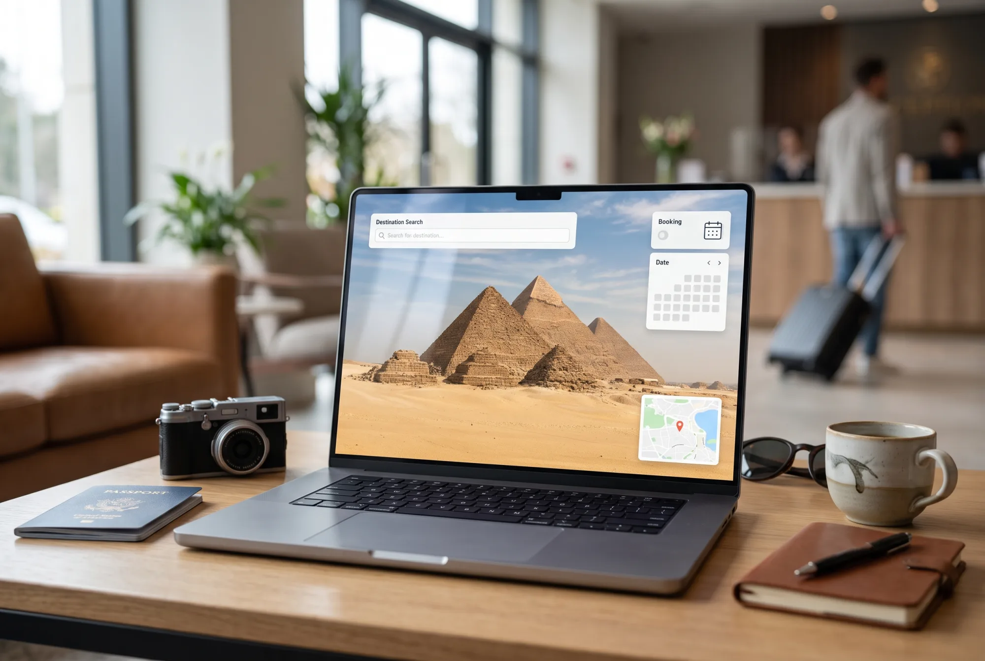 Travel booking interface with destination search