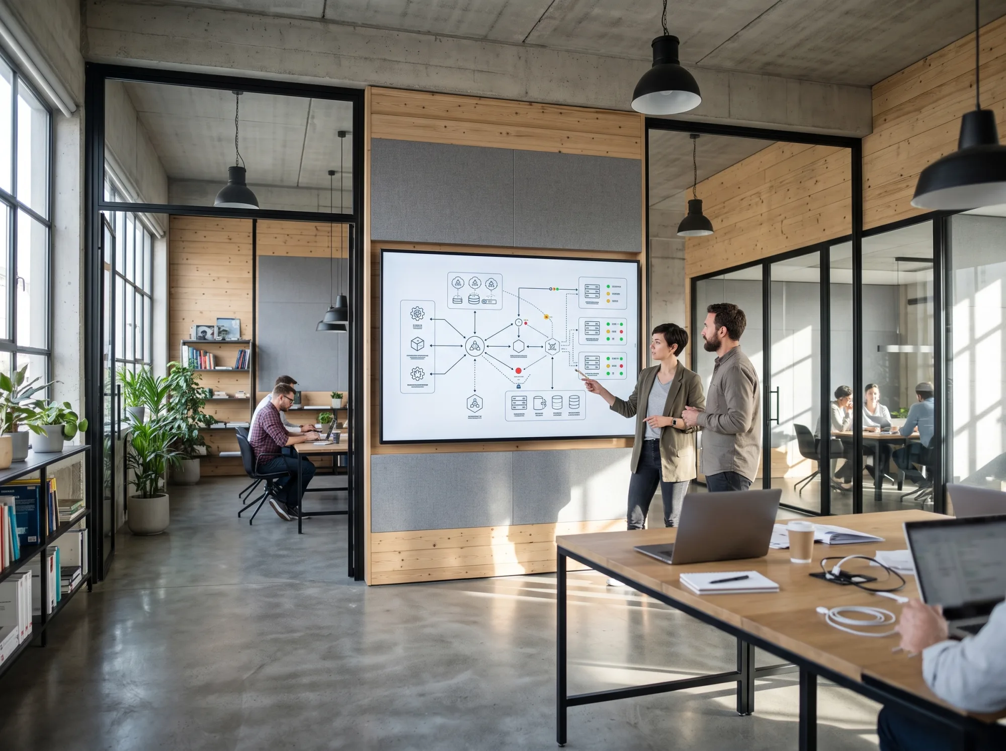 Cloud infrastructure topology visualised on a large screen