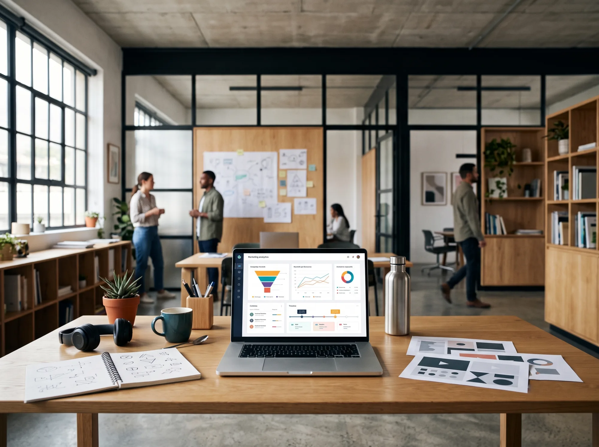 Marketing performance dashboard with campaign and funnel metrics